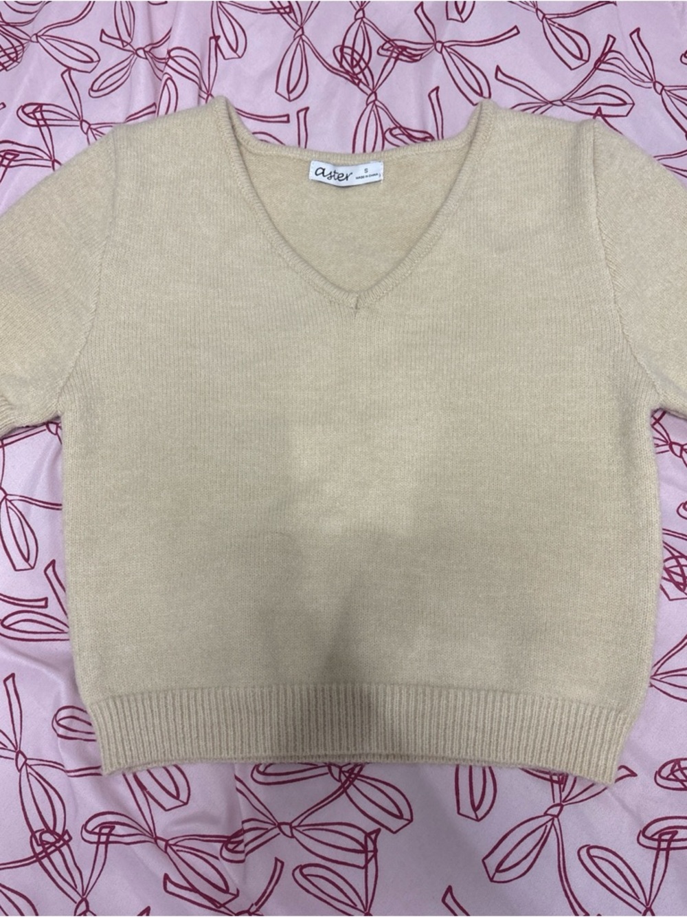 Aster Beige V-Neck Knit Top